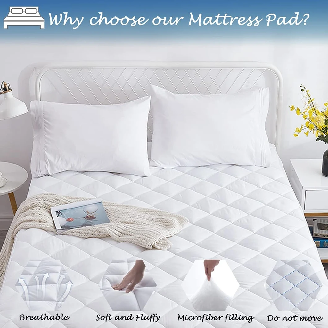 Bedding Quilted Fitted Sheet Mattress Cover Mattress Pad Topper Stretches up to 16 Inches Deep-Mattress Topper